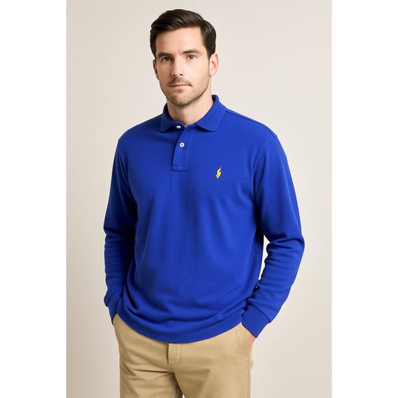 Vintage Polo Ralph Lauren Blue Long Sleeve 90s Preppy Old Money Style XXL - Picture 1 of 12